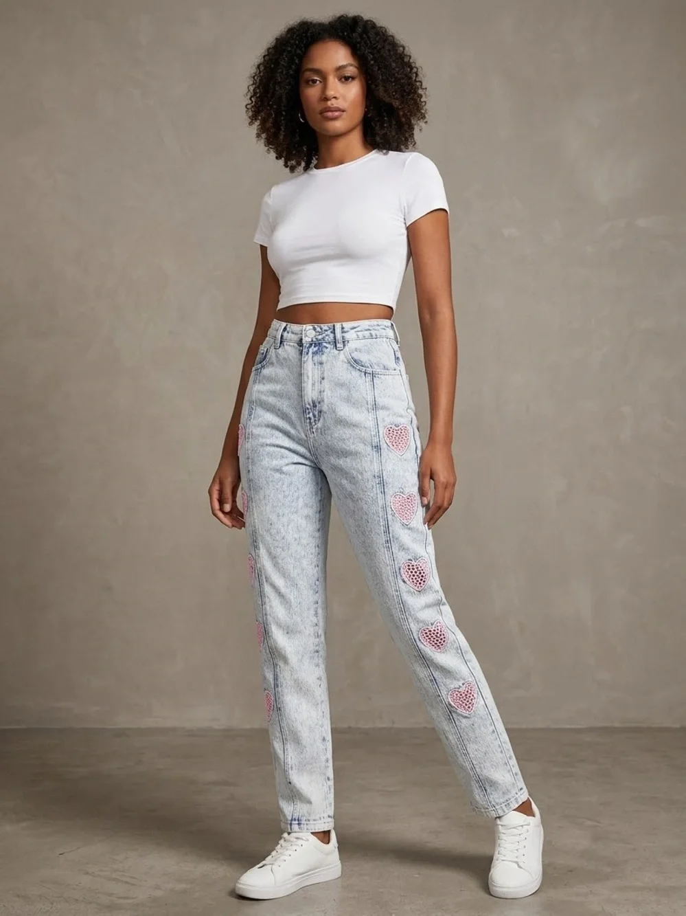 Vintage Zanadi Light Wash Women’s Jeans with Pink Heart crochet 13/14 denim
